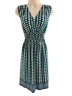 Max Studio Blue Green Geometric Print Sleeveless Dress Size L Spring Summer